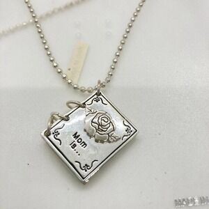 Mom Is... Rose Book Locket Pendant Necklace Silver Tone Ball Chain Icon